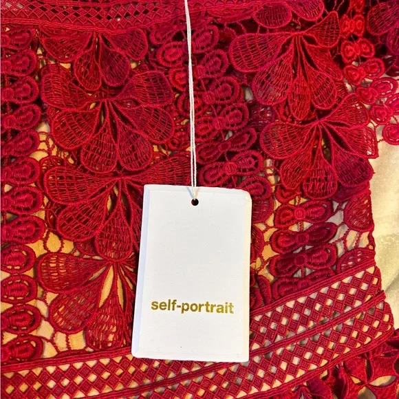 Self-Portrait Crimson Lace Floral Dress - size 4 - Picture 2 of 12